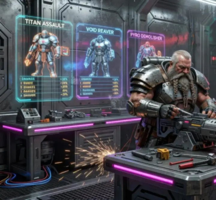 Personalizacja kosmicznych krasnoludów i futurystycznej broni w interfejsie sci-fi