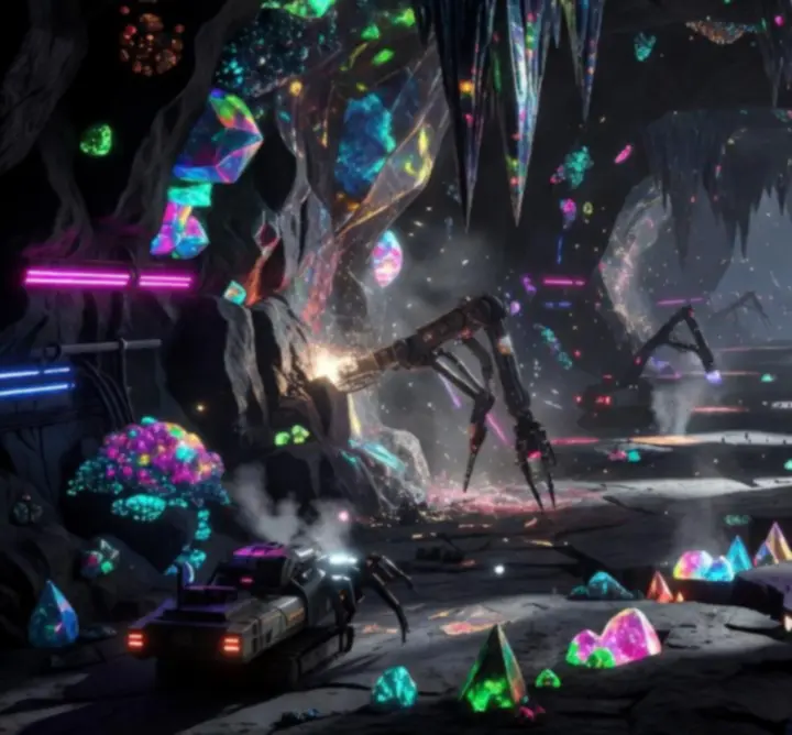 Proceduralny system podziemnych jaskiń z rzadkimi minerałami i futurystycznym oświetleniem